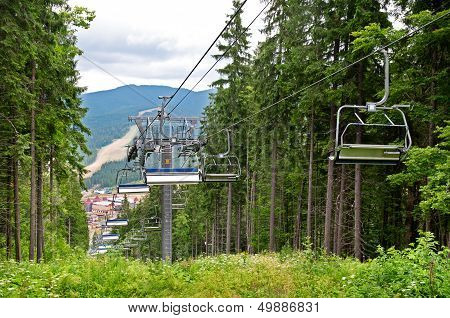 Chair Lift In The Mountains In Summer