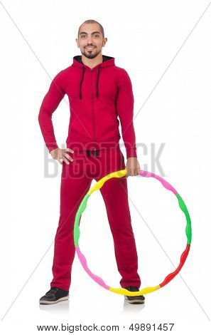 Mann Excecises mit Hula hoop reifen