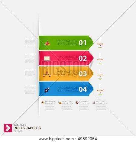 Modern infographic template with icons for business design, ribbons. Can be used for banners, cards, paper designs, website layouts, diagrams and presentations. Vector eps10 illustration.