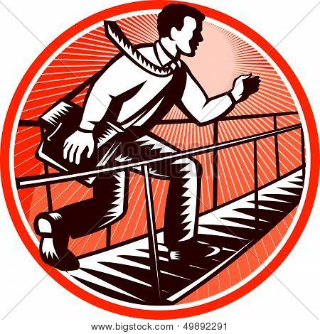 Businessman Satchel Bag Running Bridge