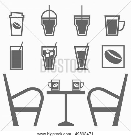 Set Of Drinks In Coffee Shop On White Background