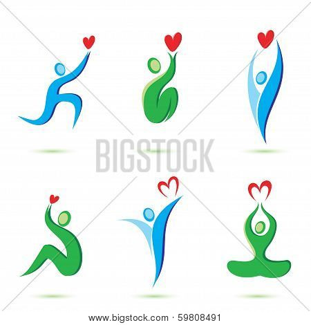 Peaple With Hearts Vector Icons, Love Concept