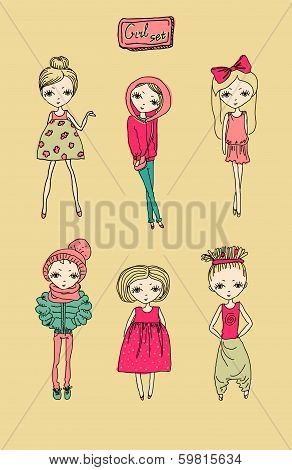 Set of teenage vector girls
