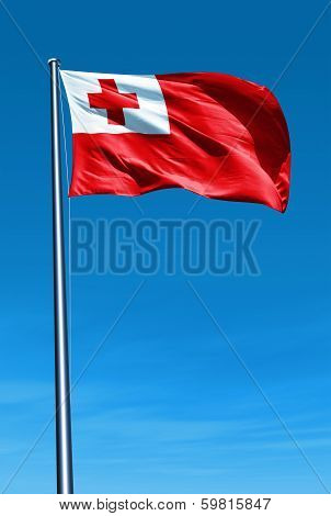 Tonga flag waving on the wind
