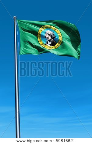 Washington (USA) flag waving on the wind