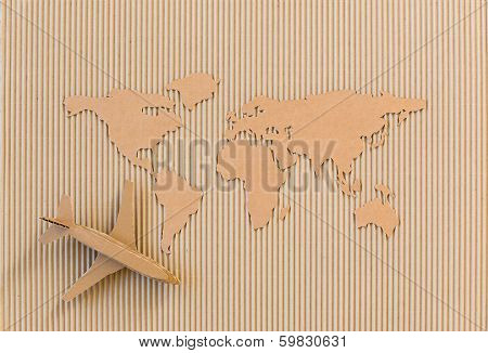 Carton airplane and world map.
