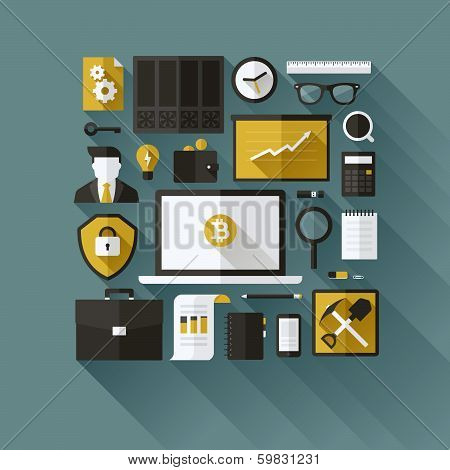 Bitcoin Essentials. Modern Flat Vector Design Elements