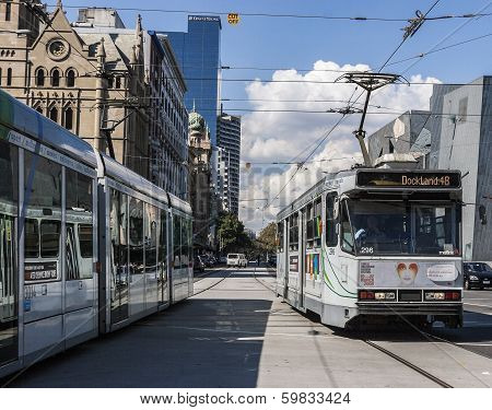 Trams Running In Melbourne, Australia