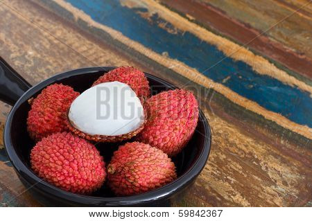 Lychee On A Wooden Table