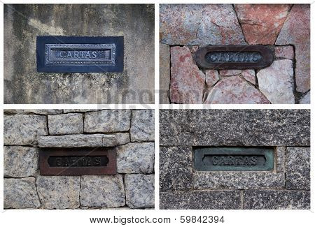 Collage With Postboxes On Stone Walls In Brazil