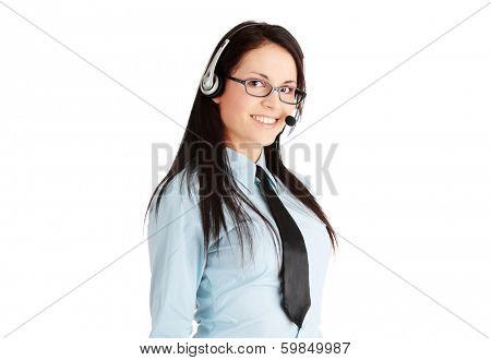 Young call cener worker, isoalted on white background