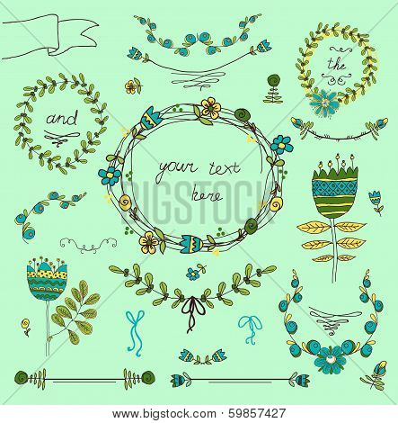 Retro floral background set