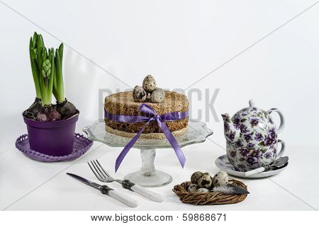 Pie Decorated Easter Symbol On White Background