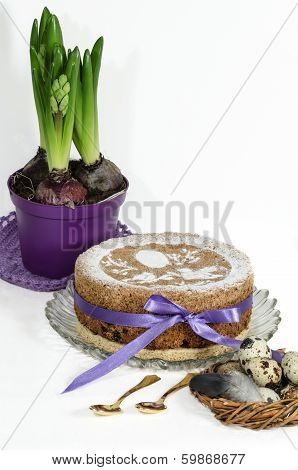 Pie Decorated Easter Symbol On White Background