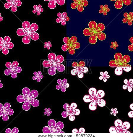 Outline Cherry Flowers Background In Dark Colours