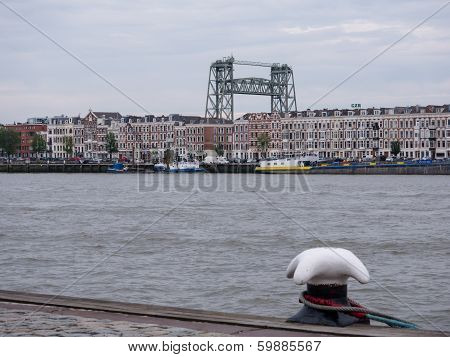 Old-fashioned Buildings On The Embankment Of The Maas River In Rotterdam