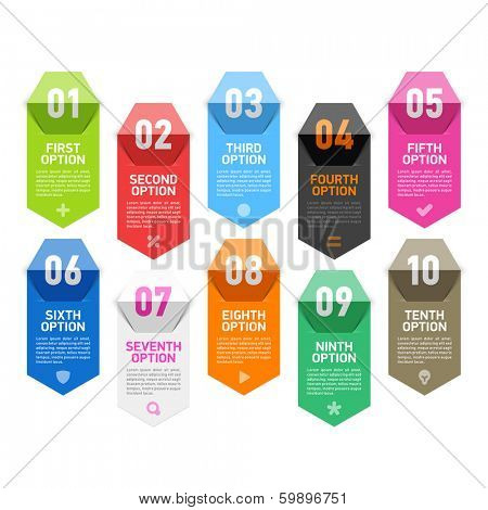 Folded paper numbers infographics elements. Vector.