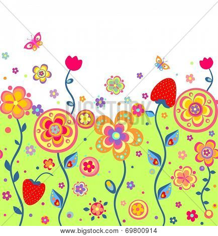 Childish summery wallpaper with strawberry. Raster copy