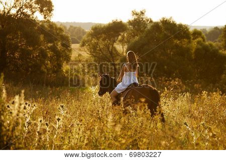Young Woman On A Brown Horse