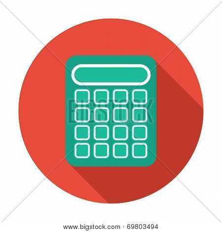 Single flat calculator icon with long shadow.