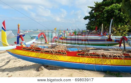 Traditional fishing boats on Sanur Beach
