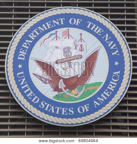 Department of the Navy logo on U.S. Armed Forces Recruiting Station at Times Square