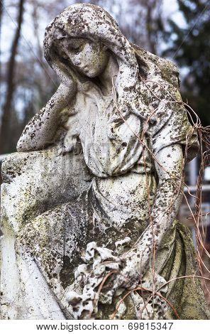 Old Cemetery Marble Sculpture Of The Angel