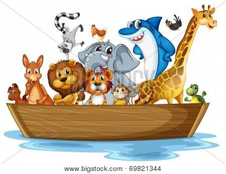 Illustration of many animals on the boat