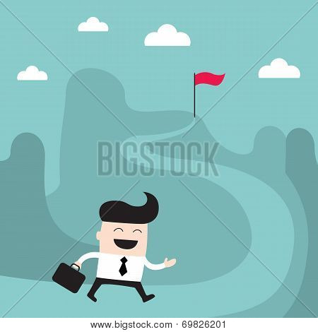 Businessman Goes To The Goal Success Achievement Business Concept