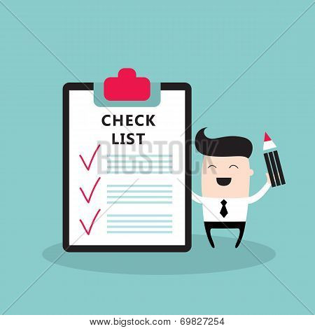 Happy Businessman With Checklist Successful Business Concept