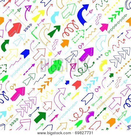 Seamless background of hand drawn arrows, diagonal up and right