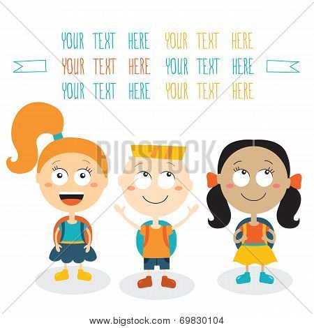 Group Of Happy Children Smiling On White Background Back To School Theme