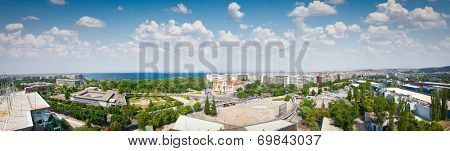 Aerial panoramic view of  the port and the rest Thessaloniki city, Greece.
