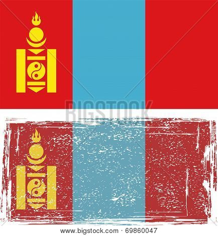 Mongolian grunge flag. Vector illustration