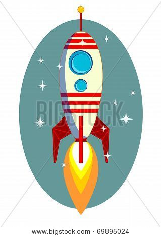 Rocket Space Ship, On Blue Background, Vector Illustration