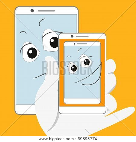 Smiling smartphone taking self-snapshot