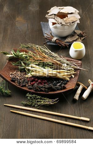 Traditional chinese herbal medicine ingredients, close-up