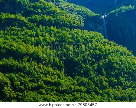 Beautiful Waterfall In Norway Fjords
