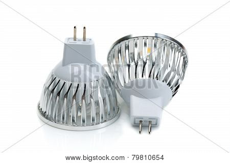Two Led Bulbs Mr16. Isolate On White.