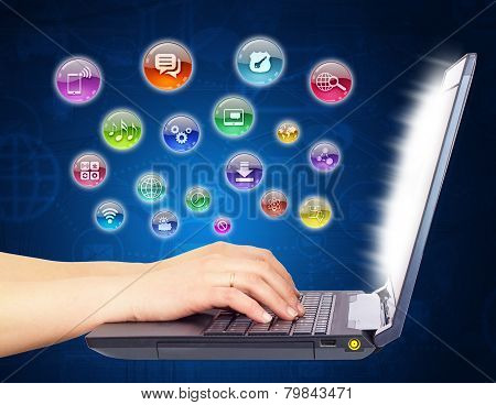 Female hands using laptop