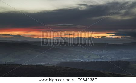 Beautiful Autumn Fall Landscape Of Hope Valley From Stanage Edge In Peak District