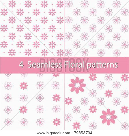 Vector Floral Seamless Patterns Set. Textures On White Background