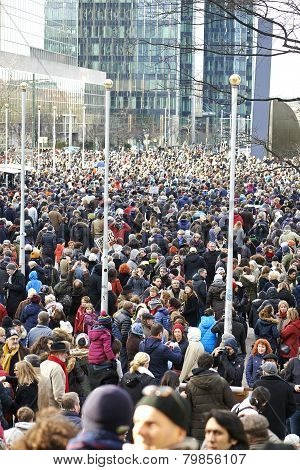 Citizen Walking At Brussels On Sunday, January 11, 2015
