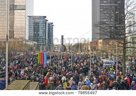 Citizen Walking At Brussels On Sunday, January 11, 2015