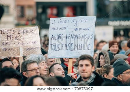 Mass Unity Rally Held In Strasbourg Following Recent Terrorist Attacks