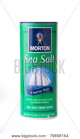 DEPEW, OK, USA - January 11th, 2015: Container of Morton Sea Salt, made by The Morton Salt Company. Morton Salt is a US company producing salt, and it was founded in Chicago, Illinois, USA, in 1848.