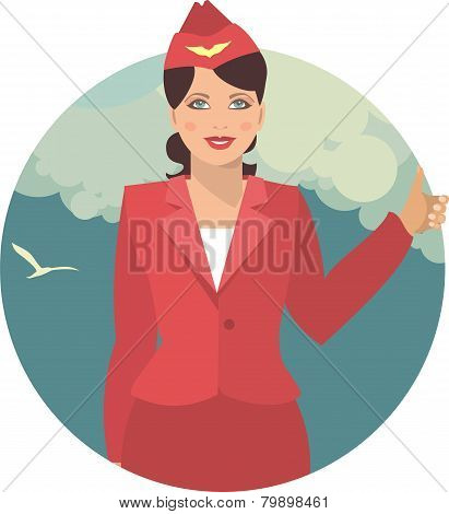 Stewardess In A Round Emblem