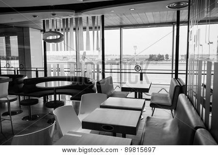 PARIS - SEPTEMBER 04: McDonald's interior in Orly Airport on September 04, 2014 in Paris, France. Paris Orly Airport is an international airport located partially in Orly, south of Paris
