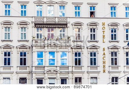 Facade Of Hotel Sacher In Vienna