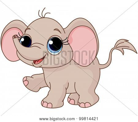Illustration of cute and funny baby elephant 